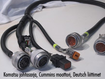 Johtosarja, kuva 4. Komatsu johtosarja, Cummins moottori, Deutsch liittimet